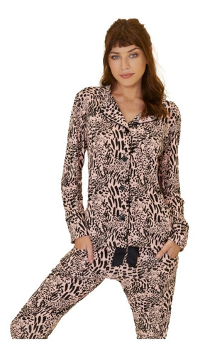 Pijama Invierno Camisero Con Botones Animal Print So Pink 