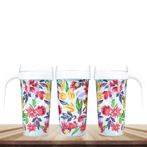 Imagen 2 de 6 de Vaso Termico Plastico Cafe Con Tapa Y Asa Jarro Taza