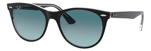 Óculos de sol Ray-Ban Wayfarer II Classic Standard armação de acetato cor gloss black, lente blue degradada, haste gloss black de acetato - RB2185
