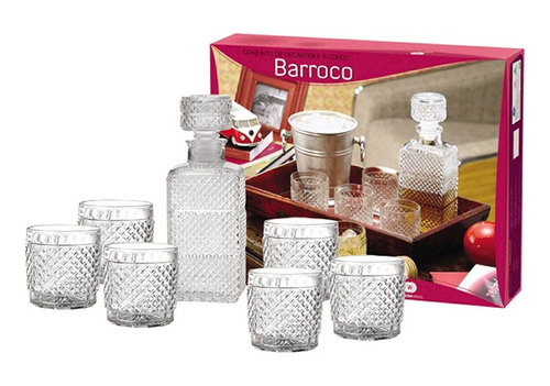 Set Whiskera 1 Lt - Kit Licorera Con 6 Vasos Labrado 300cc