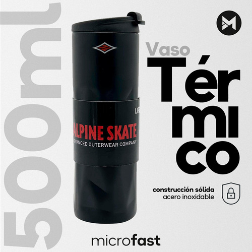Imagen 2 de 7 de Vaso Térmico Acero Inox Frío Calor Tapa Diseño Minimal 500ml