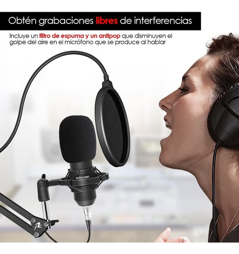 Micrófono Condensador Profesional Aux 3.5mm Antipop Redlemon