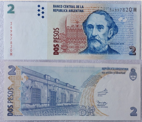 Billete De 2 Pesos Serie M Excelente Estado Año 2014