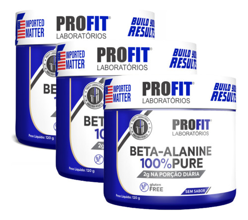 3x Beta Alanina 100% Pure 120g Profit Sabor Sem Sabor