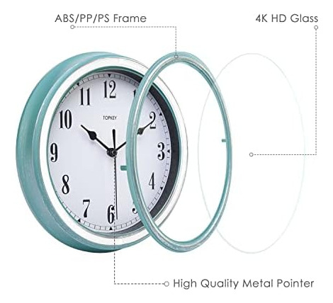 Topkey Reloj De Pared Silencioso Cocina 9 Pulgadas Retro Sin