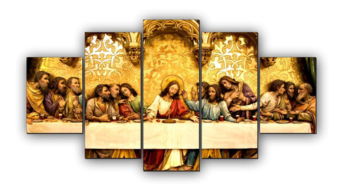 Kit Quadro Decorativo Santa Ceia Dourada Cor MDF Cor da armação n/a