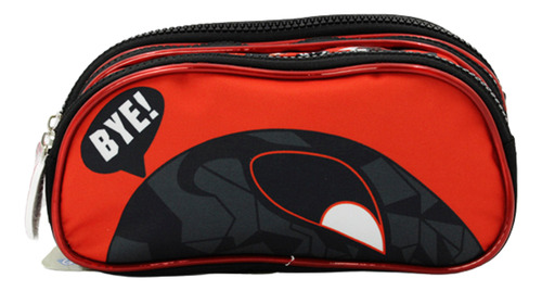 Lapicera Estuchera Escolar Triple Compartimento Red Black Rojo Estampado
