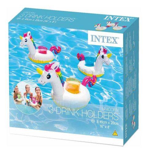 Boia Porta Copos Inflável Unicórnio Intex Kit Com 3 Unidades