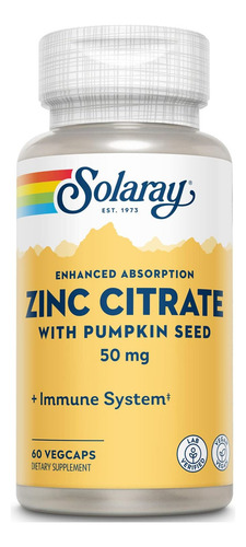 Citrato de zinco Solaray 50 mg 60 cápsulas