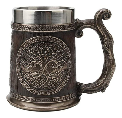 Mug Taza Vaso Cervecero Vikingo Yiggdrasil En Acero