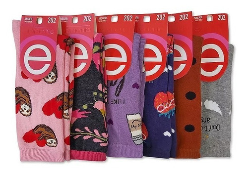 Pack De 6 Pares Medias Elemento Largas Mujer Estampas Cuota
