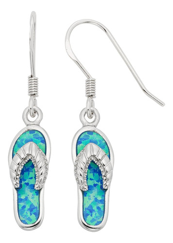 Pendientes Tipo Chanclas Con Ópalo Azul Creado En Plata De L