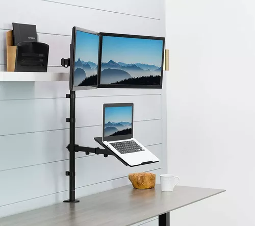 VIVO Soporte de escritorio para portátil y monitor LCD dual de 13 a 27  pulgadas, soporte ajustable extra alto, se adapta a portátiles de hasta 17