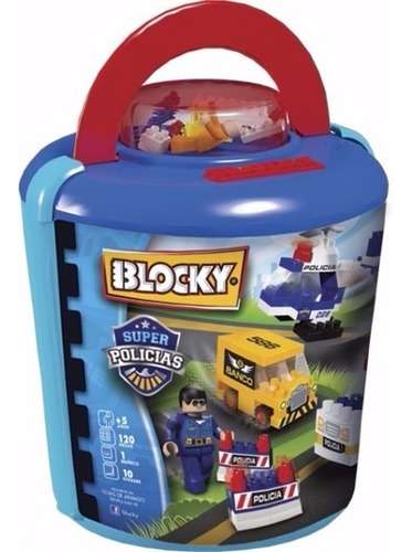 Blocky Super Policias Balde 120 Piezas 1 Muñeco Mundo Manias