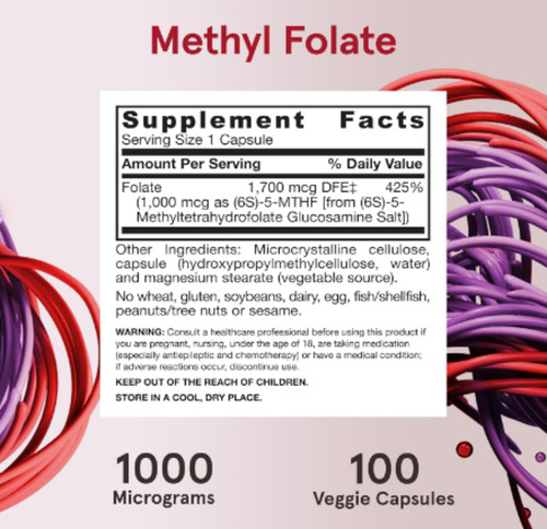 Jarrow Formulas | Methyl Folate | 1000mcg 100 Cápsulas