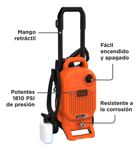 Imagen 3 de 10 de Hidrolavadora 1800w 125bar/1810 Psi Black & Decker Bepw1800t
