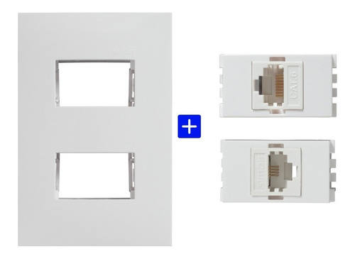 Toma 4 Hilos Rj11 + Toma Rj45 Cat5e + Placa 2 Modulos Blanco