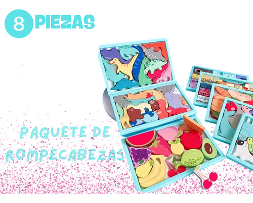 Paq. 8 Rompecabezas Diferentes De Animales, Carros Y Frutas