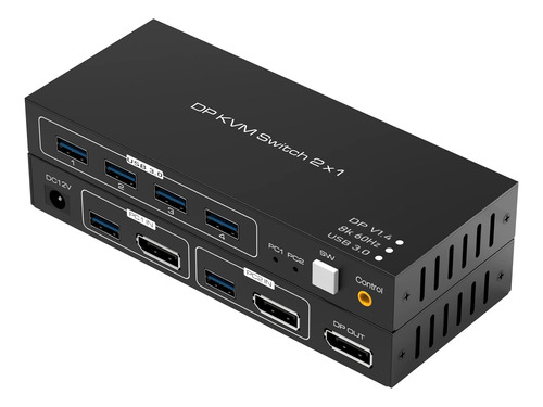 Tendak 8k60hz - Conmutador Kvm De 2 Puertos Dp Con 4 Puertos