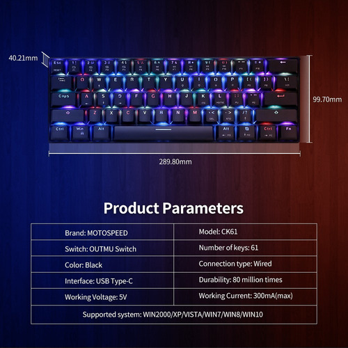 Teclado Mecânico Para Jogos Motospeed Ck61 Rgb Outmu Azul