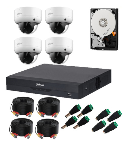 Kit 4 Camara Ir Dvr 8ch Alta Definicion Hd 1080p Disco Dahua Color Blanco/negro