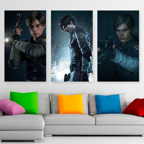 Cuadros Leon Resident Evil 2 Promo X3 De 80x50cm