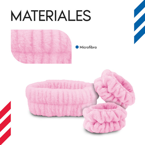 Diler Kit 5 Piezas Diadema Y Muñequeras Para Skincare Maquillaje Mascarilla Spa De Microfibra Liso Color Rosa