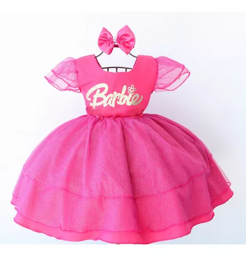 Vestido Infantil Barbie Rosa Branco Xadrez Filme Look Festa