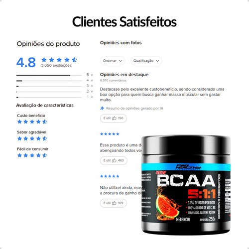 Bcaa Extra Concentrado 5:1:1 250g - Pro Healthy