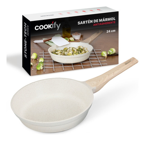 Sartén Antiadherente 24 Cm Cookify | Stone-tech Series | Libre De Pfoa, Cocina Saludable. Color Mármol Beige