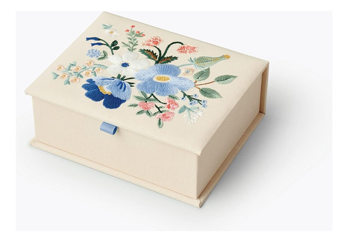 Caja De Recuerdo Bordada Mediana Azul Para Fiesta De Jardín 