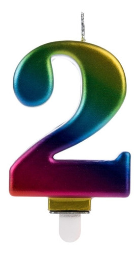Número 2 - Vela Holográfica E Colorida - Bolo E Aniversário