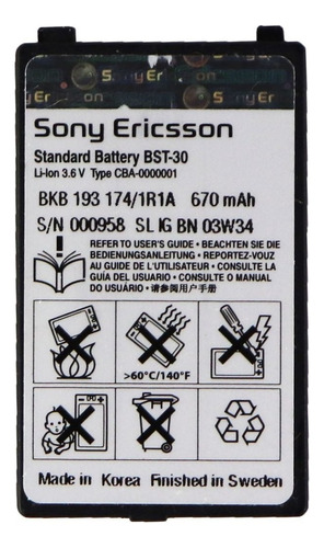 Bateria Sony Ericsson Bst-30 F500 F500i J200c J200i J210i 
