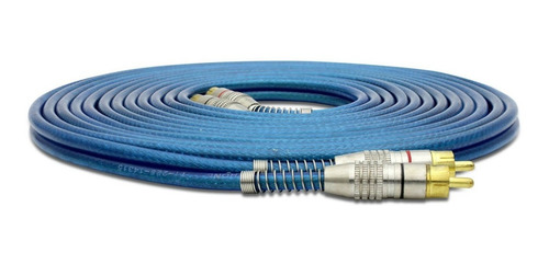 Imagem 3 de 3 de Cabo Rca Blindado 5 Metros Plug Metal Techone Azul 5mm