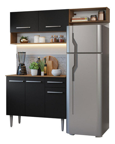 Cocina Integral Completa Modular Madesa Emilly 165cm Mn Color Rustic/Negro