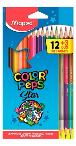Lápis De Cor Maped Color Peps Star 12 Cores + 03 Lápis Duo