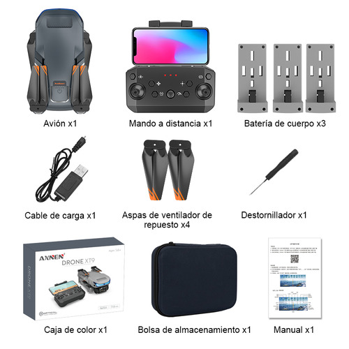 Mini drone Axnen 4K XT9 3 Battery con dual cámara HD 2.4GHz 3 baterías Oscuro Gris
