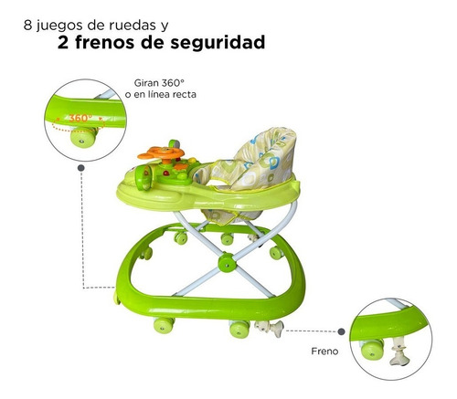 Andadera D Bebe Piccola Musical 8 Llantas Color Verde Verde