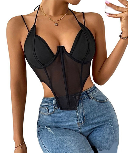 Corset Bustier Top Importado Shein Negro Mujer Moda