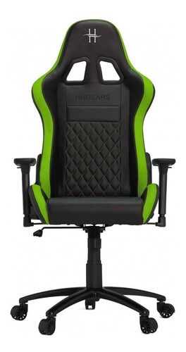 Silla de escritorio HH Gears XL-500 gamer ergonómica  negra y verde con tapizado de cuero sintético