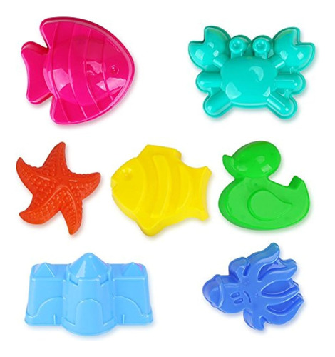 Set De Juguetes De Playa Con Cucharas Rastrillos Y 7 Moldes