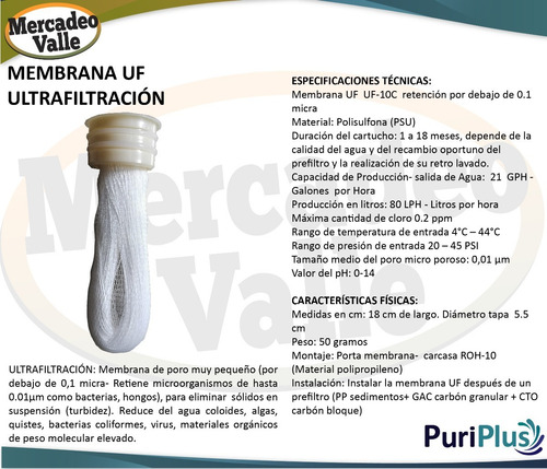 Imagen 2 de 2 de Membrana Repuesto Ultrafiltración Uf 10c Para Filtro De Agua