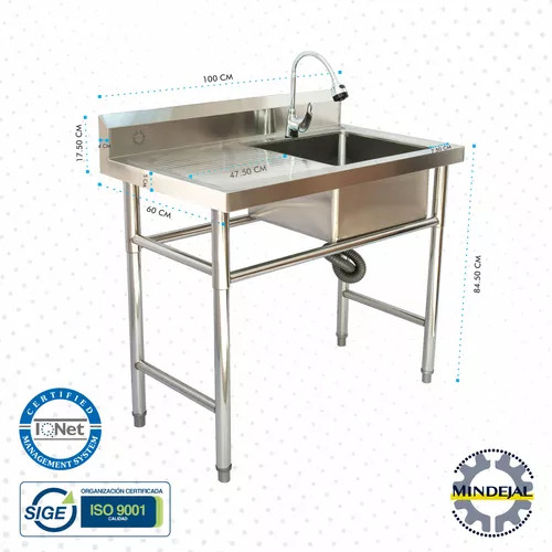 Fregadero 100% Acero Inoxidable Monomando Con Escurridor Mindejal Color Tarja Derecha