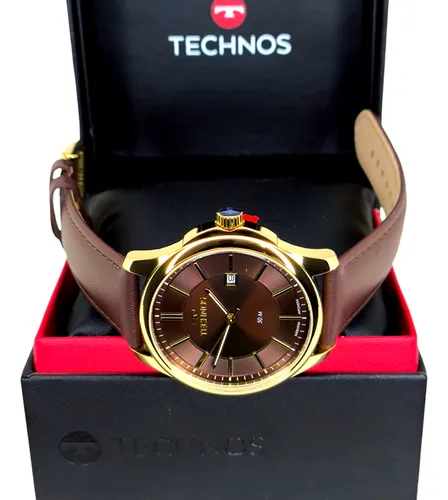 comprar Relógio Technos Classico Dourado Pulseira De Couro Legitimo