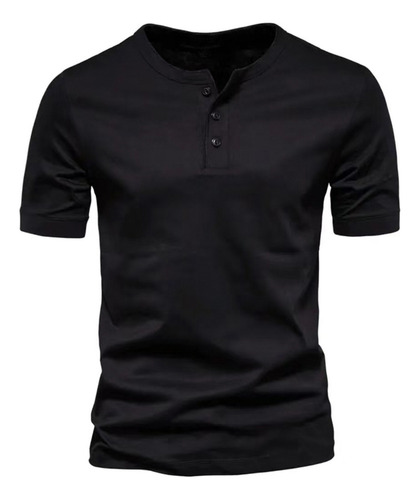 N Playera Henley Casual Manga Corta Con Botones Para Hombre