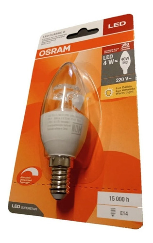 Imagen 2 de 3 de Lámpara Led Osram Vela 4w Dimerizable E14 Cálida