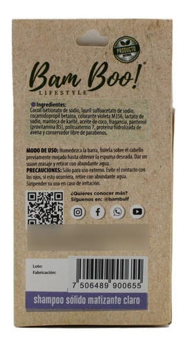 Imagen 5 de 10 de Shampoo Sólido Artesanal Matizante Claro 80 G Bam Boo!