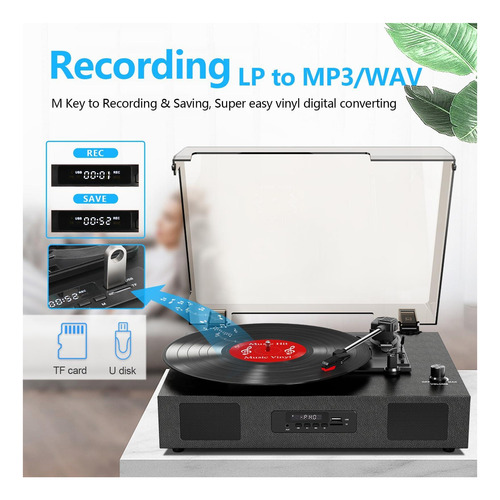 Player De Discusión De Vinilo Con Altavoces, Tocadiscos De 3