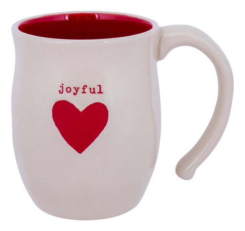 Demdaco Joyful Red Heart Cream Taza De Navidad De Gres De 16