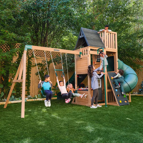 Casa De Madera Juego Infantil Exterior Con Resbaladilla